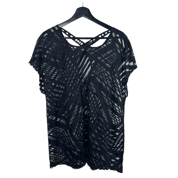 Soma Black Keyhole Burnout Standout Lattice Criss Cross Tunic Top Large - Picture 2 of 7